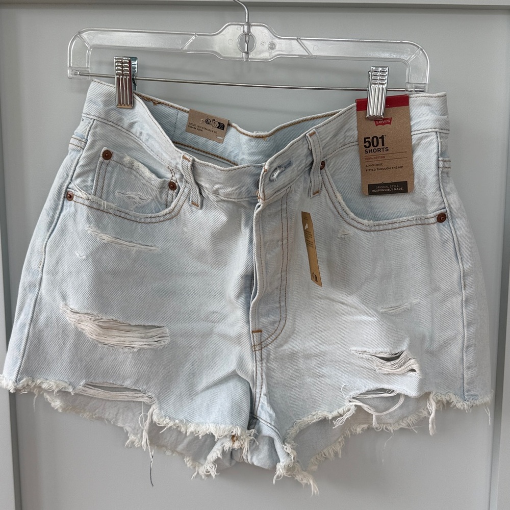 Levi's 501 Light Blue Frayed High Rise Denim Shorts- NWT size 30
